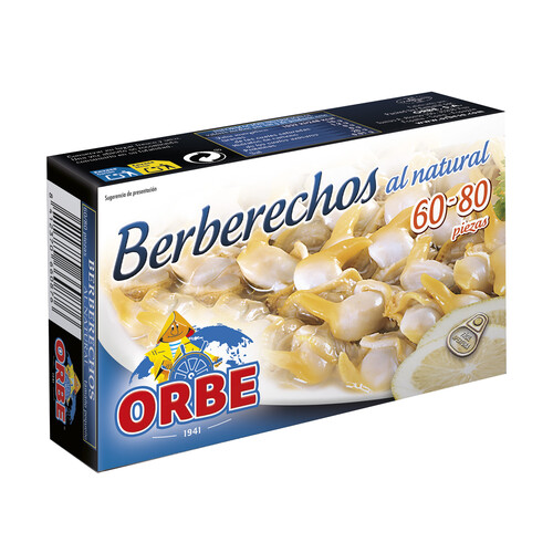 ORBE Berberechos al natural (60/80 piezas), lata de 63 g.