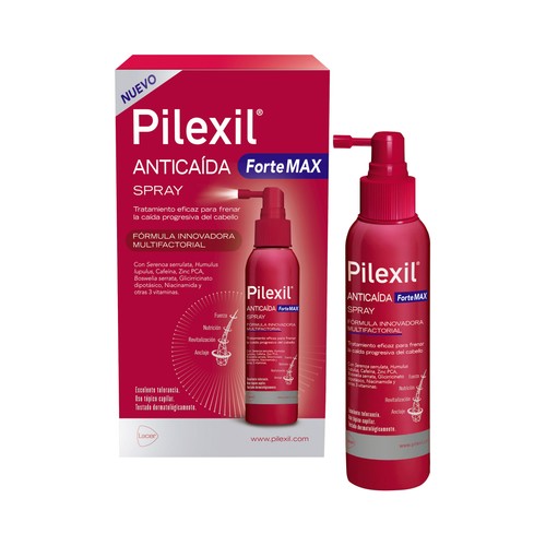 PILEXIL Forte max Spray tratamiento eficaz para frenar la caida progresiva del cabello 120 ml.