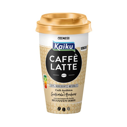 KAIKU Bebida de café arábica de Guatemala y Honduras,con un toque de leche muy cremoso Caffe latte 370 ml.
