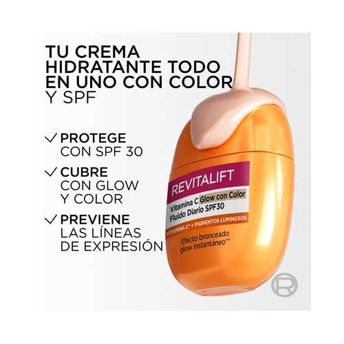 L´ORÉAL PARIS Revitalift Fluido facial con color, efecto bronceado y FPS 30 (alto) 40 ml.