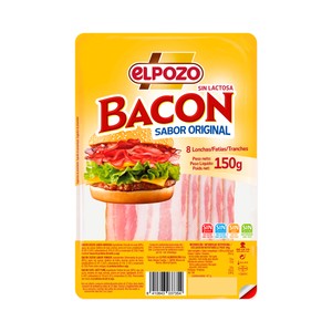 Imagen de EL POZO Bacon cocido sabor ahumado, sin lactosa y sin gluten, cortado en finas lonchas 150 g.