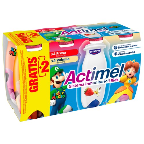 ACTIMEL de Danone Leche fermentada con Lcasei y sabor a fresa (4) y vainilla (4) 8 x 100 ml.