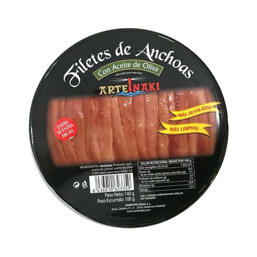 ARTEIÑAKI Filetes de anchoa con aceite de oliva ARTEIÑAKI 100 g.