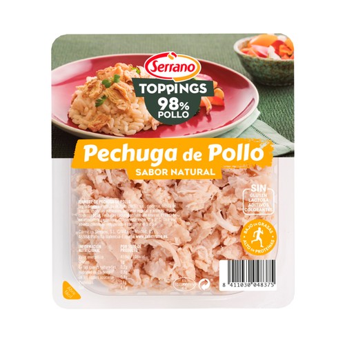 Fiambre de pechuga de pollo al natural, cortada en tiras SERRANO Toppings 140 g.