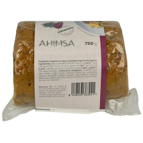 AHIMSA Burguer ecológica con algas y berenjena AHIMSA 750 g.