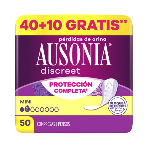 AUSONIA Discreet Compresas mini para perdidas de orina 50 uds.