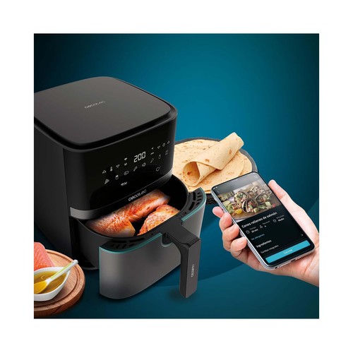 Freidora de aire, 5,5L, 1700W, CECOTEC Cecofry Full InoxBlack 5500 Connected Pack,  WiFI, APP, 8 programas.