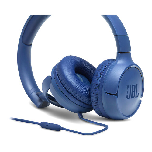 Auriculares tipo diadema JBL TUNE 500, micrófono, color azul.