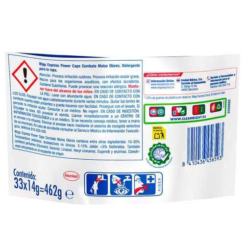 WIPP Power Caps Detergente en cápsulas antiolores 33 uds