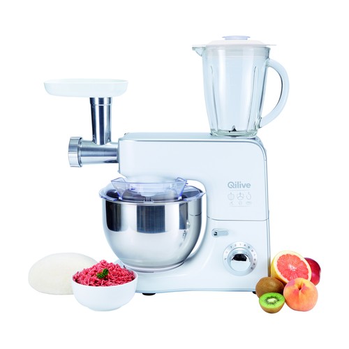Robot de cocina QILIVE Q.5101, 1000W, 10 velocidades y pulse, bol de 5,2L de capacidad, jarra batidora de 1,5L, picadora de carne.