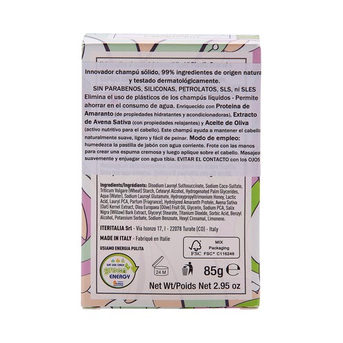 ITERITALIA Champú sólido para todo tipo de cabellos ITERITALIA 85 g.