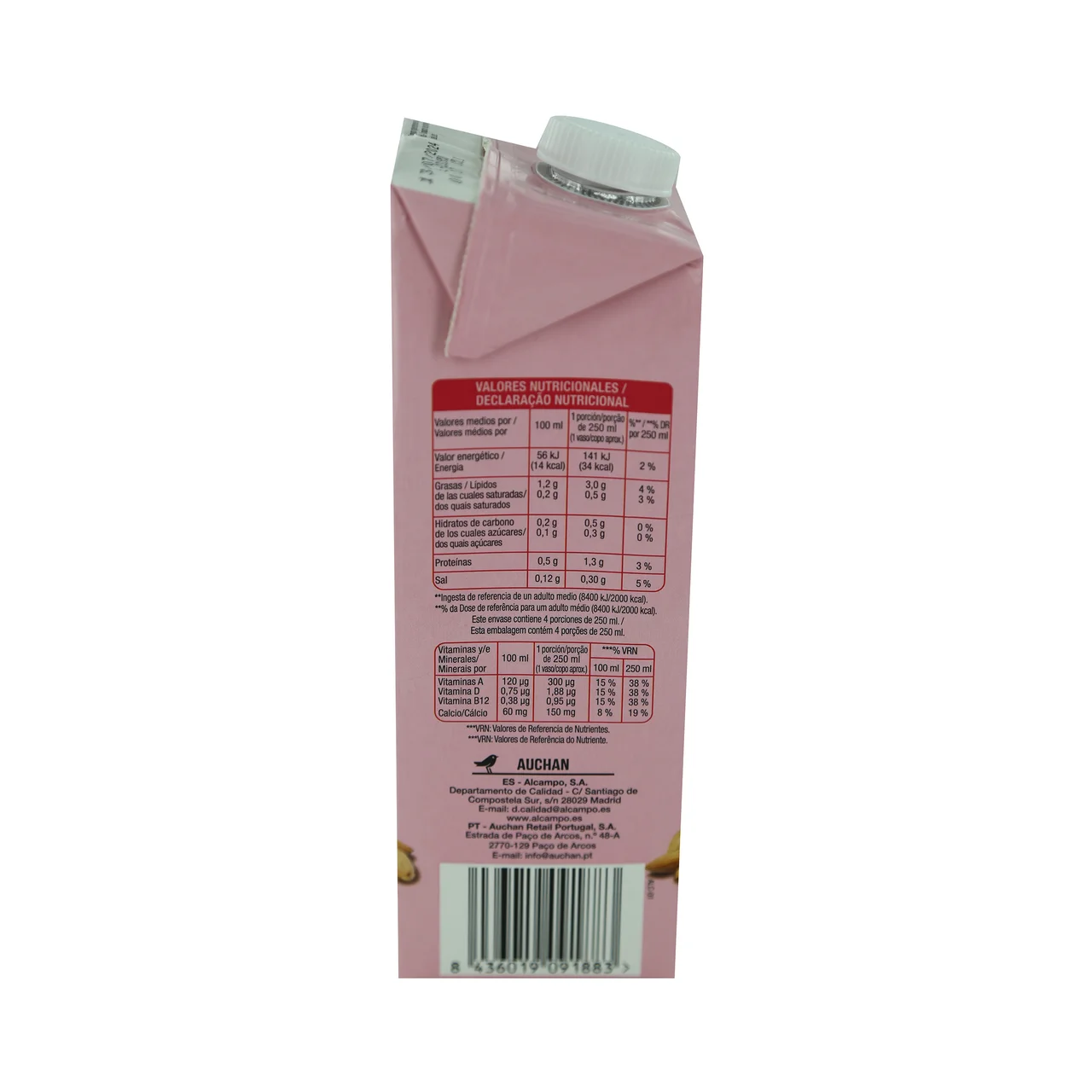 AUCHAN Bebida de almendras sin azúcares 1 l. Producto Alcampo