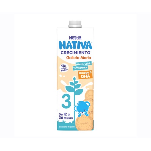NATIVA Leche (2) de crecimiento con galleta María, de 12 a 36 meses de Nestlé 1 l.