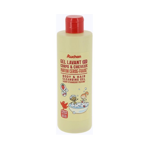 PRODUCTO ALCAMPO Gel y champú para cuerpo y cabello, con aroma a cereza y fresa 250 ml.
