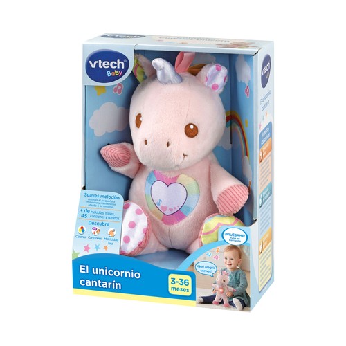 Peluche UnicorniO cantarín con texturas y melodías, VTECH.