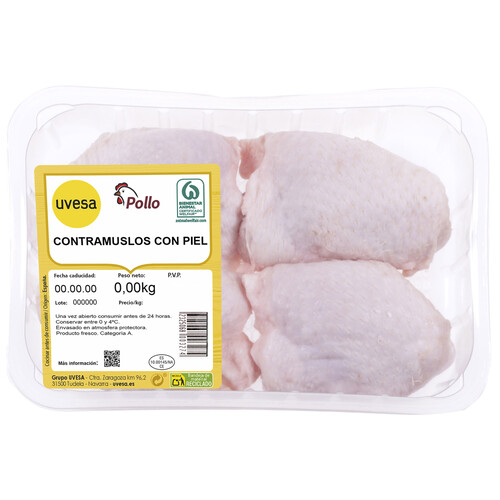 Contramuslos de pollo blanco con piel Bandeja.