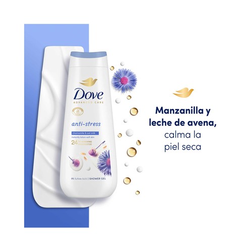 DOVE Advanced care Gel para ducha o baño con acción antiestres, para pieles secas 600 ml.
