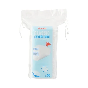 PRODUCTO ALCAMPO Cuadrados desmaquilladores dúo, suaves y de algodón 100% 50 uds.