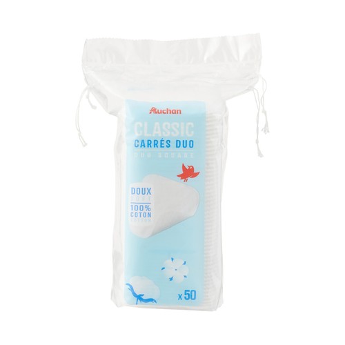 PRODUCTO ALCAMPO Cuadrados desmaquilladores dúo, suaves y de algodón 100% 50 uds.