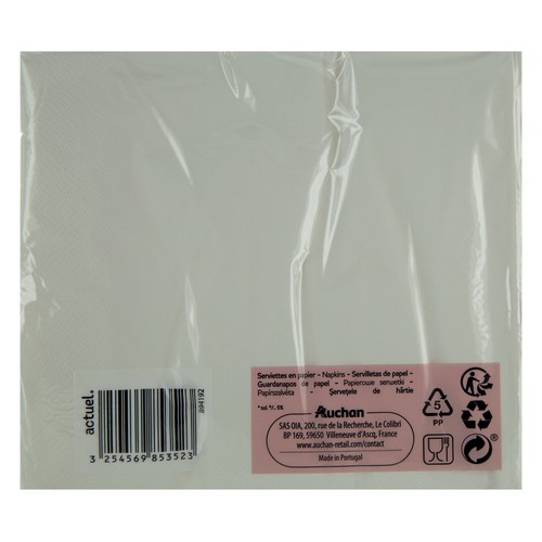 ACTUEL Servilletas de papel desechables blancas, 3 capas 40 x 40 cm ACTUEL 100 uds.