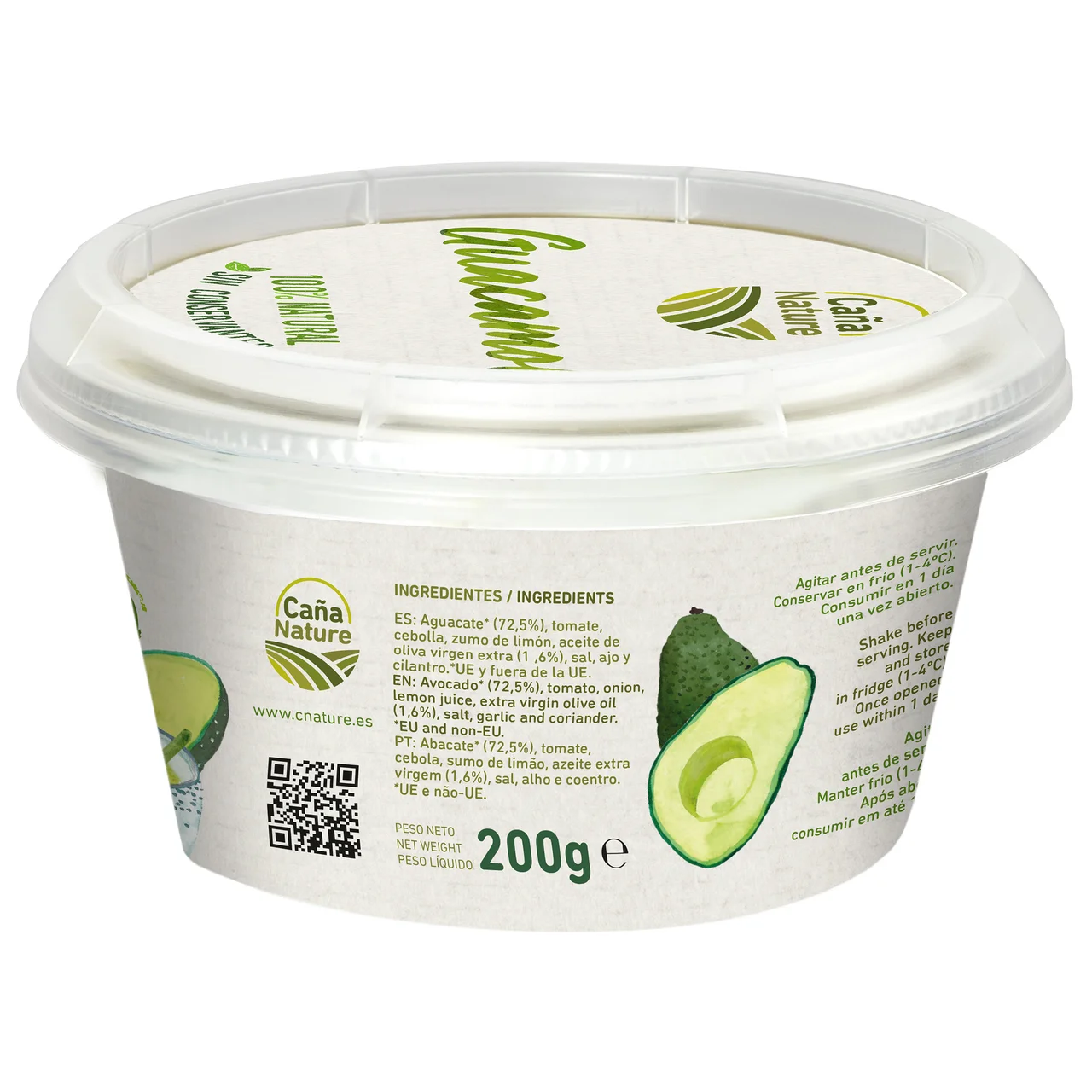 CAÑA NATURE Guacamole tradicional 100% natural, sin conservantes ni gluten CAÑA NATURE 200 g.