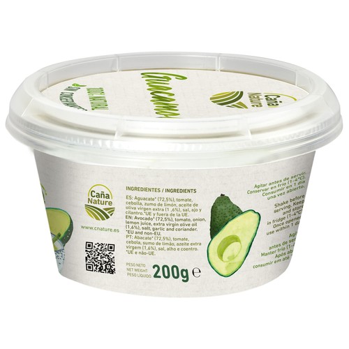 CAÑA NATURE Guacamole tradicional 100% natural, sin conservantes ni gluten CAÑA NATURE 200 g.