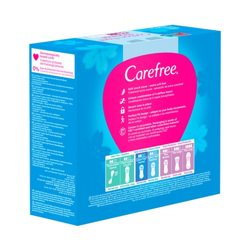 CAREFREE Cotton fell Salvaslips normales, sin fragancia, para todo tipo de bragitas 76 uds.