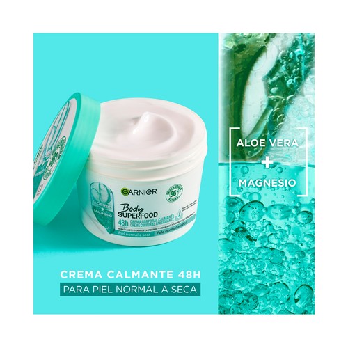 GARNIER Body superfood Crema corporal calmante de hidratante (hasta 48 horas), para pieles normales a secas 380 ml.