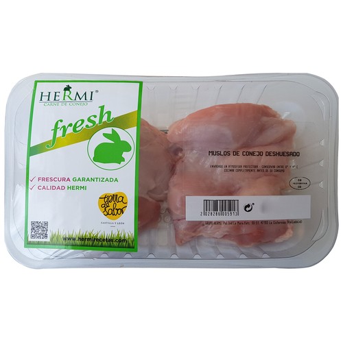HERMI Bandeja con muslos de conejo joven deshuesados.