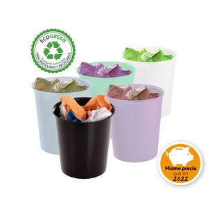 Imagen de Papelera 18 litros de polipropileno 100% reciclado y reciclable, 29x31cm, color surtido pastel ARCHIVO 2000.