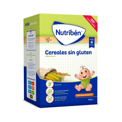 NUTRIBÉN Papilla en polvo de maíz y arroz, sin gluten, a partir de 4 meses 600 g.