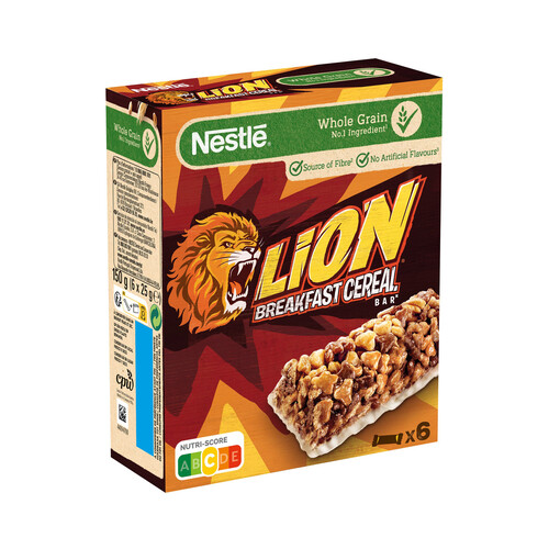 NESTLÉ Barritas de cereales con crema de caramelo y chocolate con leche NESTLÉ LION caja 6 uds. 150 g.