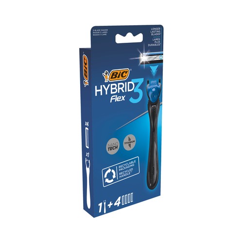BIC Máquina de afeitar con cabezal de 3 hojas y 4 recambios BIC Hybrid 3 flex.