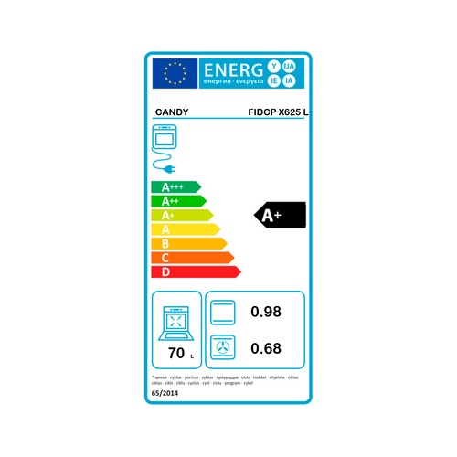 Horno multifunción acualítico CANDY FIDCP X625 L, capacidad 70L., A+, A: 59,5cm, H: 59,5cm F: 56,8cm.