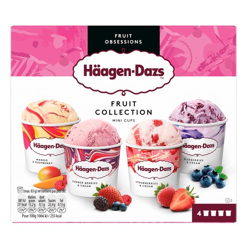 HÄAGEN-DAZS Tarrinas de helado de frutas (mango, fresa, frambuesa y arándano) 4 x 95 ml.
