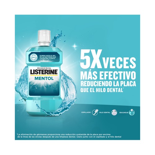 LISTERINE Enjuague bucal con flúor de uso diaro, sabor a mentol 1 l.