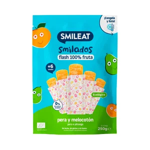 SMILEAT Flash 100% de fruta ecológica (pera y melocotón), sin azúcares añadidos, a partir de 6 meses SMILEAT 5 x 50 g.