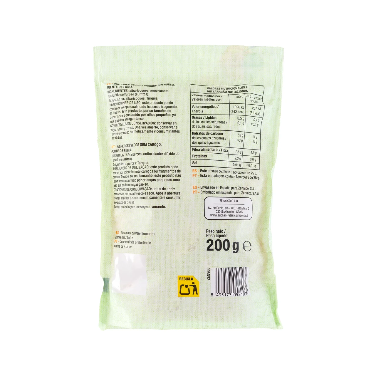 PRODUCTO ALCAMPO Orejones de albaricoque 200 g