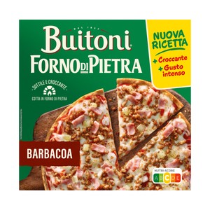 Imagen de BUITONI Forno di pietra Pizza con carne, bacon, salsa barbacoa y masa fina y crujiente 330 g.