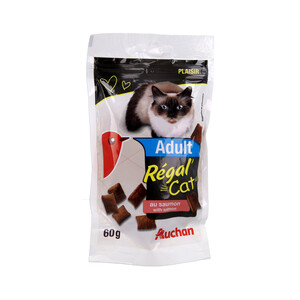 PRODUCTO ALCAMPO Snacks para gatos adultos a base de salmón AUCHAN ADULT 60 g.