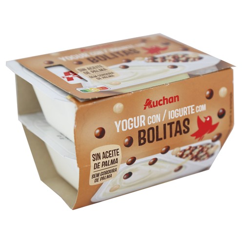 Yogur de vainilla con bolitas de chocolate negro, con leche y blanco PRODUCTO ALCAMPO 2 x 122 g.