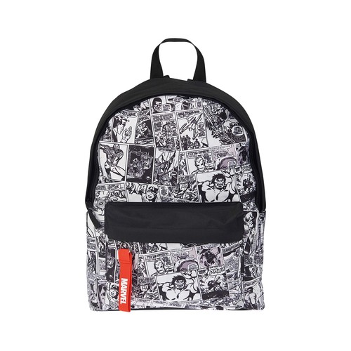 Mochila juvenil con un compartimento, color blanco y negro, diseño Los vengadores MARVEL, 31x41x10cm.