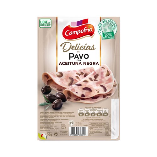 Lonchas delicias pavo con aceitunas negras CAMPOFRÍO 90 g.