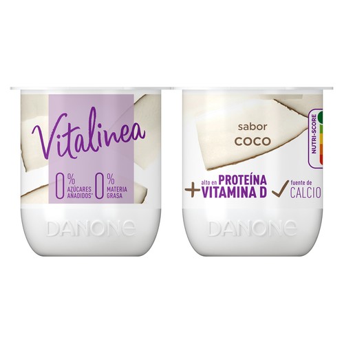 VITALINEA Yogur desnatado 0% materia grasa, sabor a coco  de Danone 4 x 120 g.