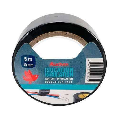 Cinta de aislamiento de color negro, 5x 19mm, AUCHAN.