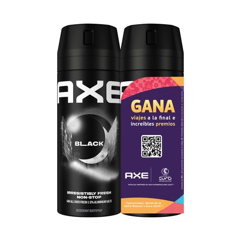 AXE Black Desodorante en spray para hombre anti transpirante hasta 48 horas 2 x 150 ml.