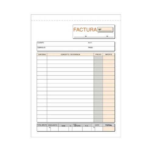 Talonario de facturas tamaño 4º natural, 50 juegos de 2 hojas, 2 tintas, LOAN.