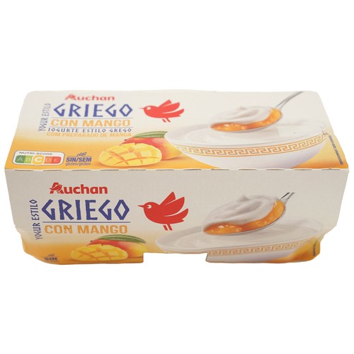 AUCHAN Yogur estilo griego bicapa con mango 4 x 125 g Producto Alcampo.