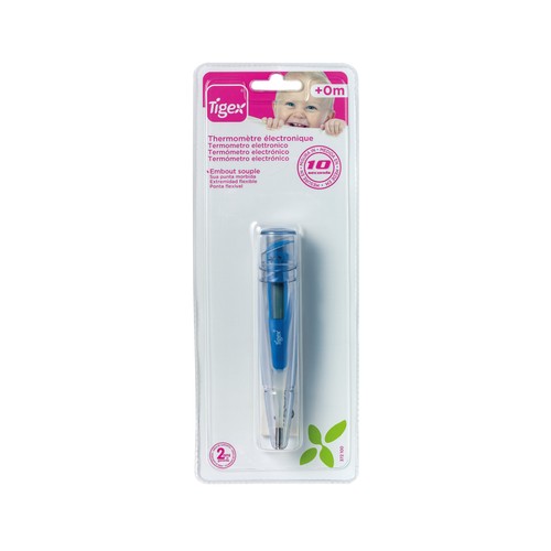 Termómetro eléctrico con punta flexible,  azul, TIGEX.