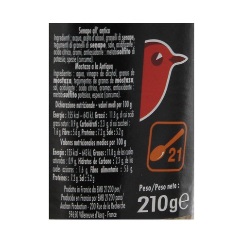 PRODUCTO ALCAMPO Mostaza de Dijon anciene frasco de 210 g.